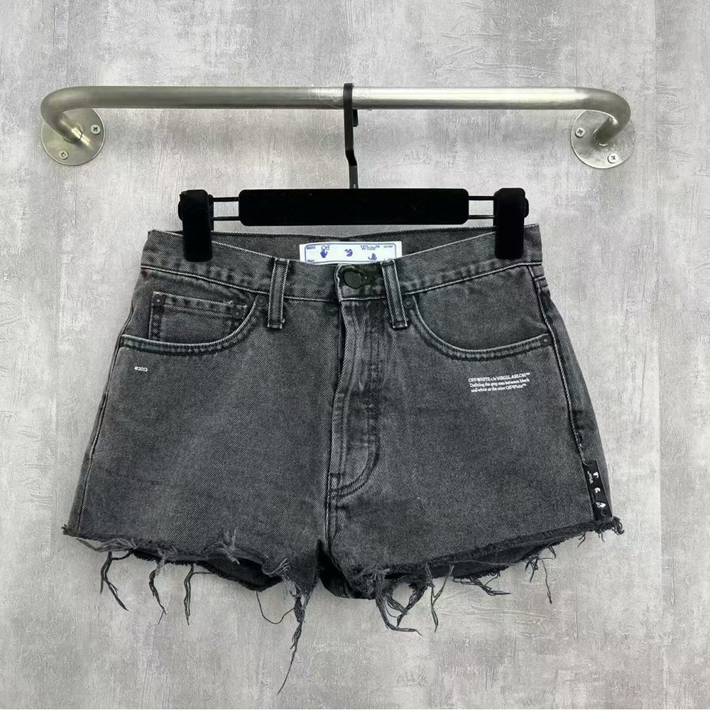 🚩steal Authentic Off-White Charcoal Frayed Denim Shorts